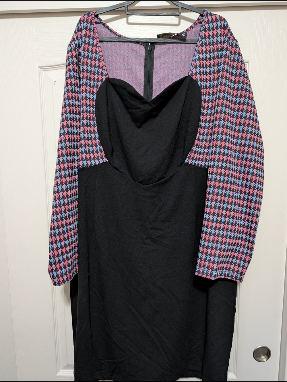 Gabriell Union Black Heart Dress with Pink & Blue Houndstooth Panels